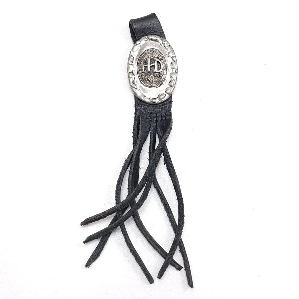 Vtg HARLEY-DAVIDSON MOTOR CYCLES Black Leater‎ Fringe Tassle Key Chain No Ring